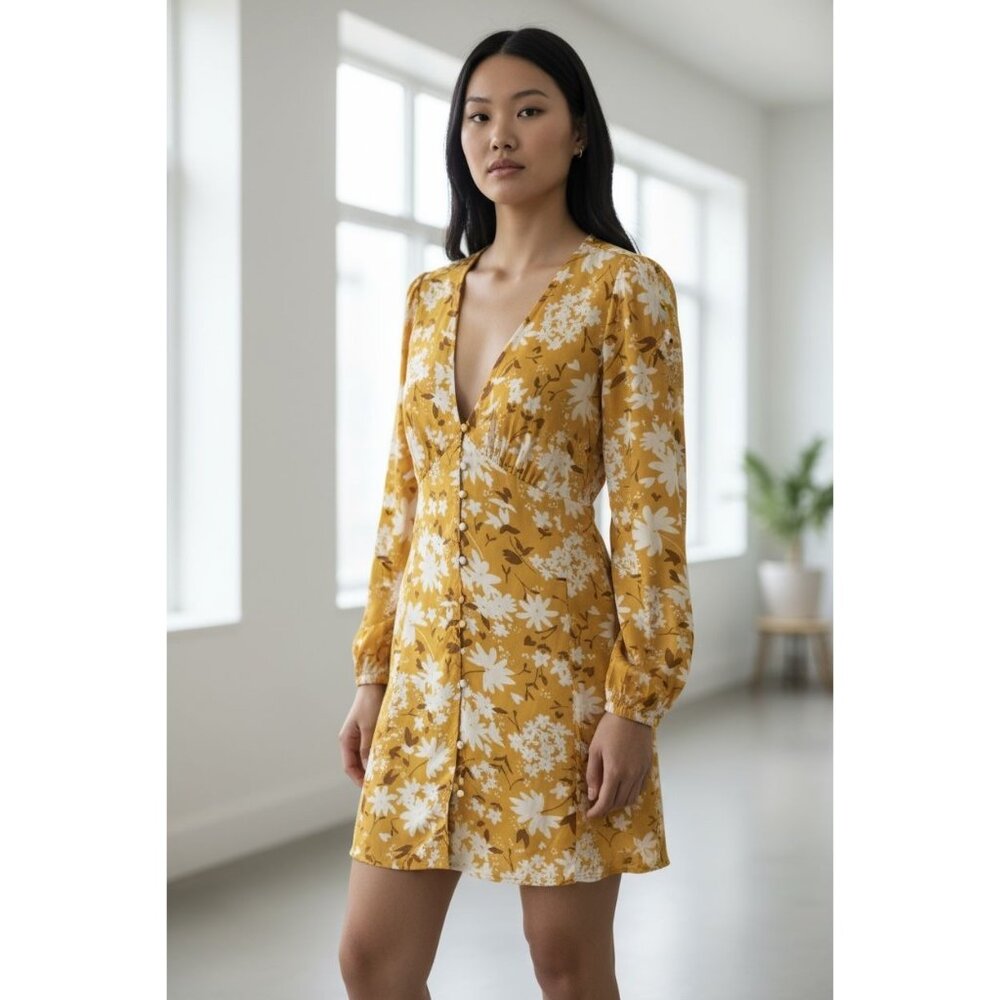 BILLA BONG Women Yellow Floral Dress LARGE - Picture 1 of 5